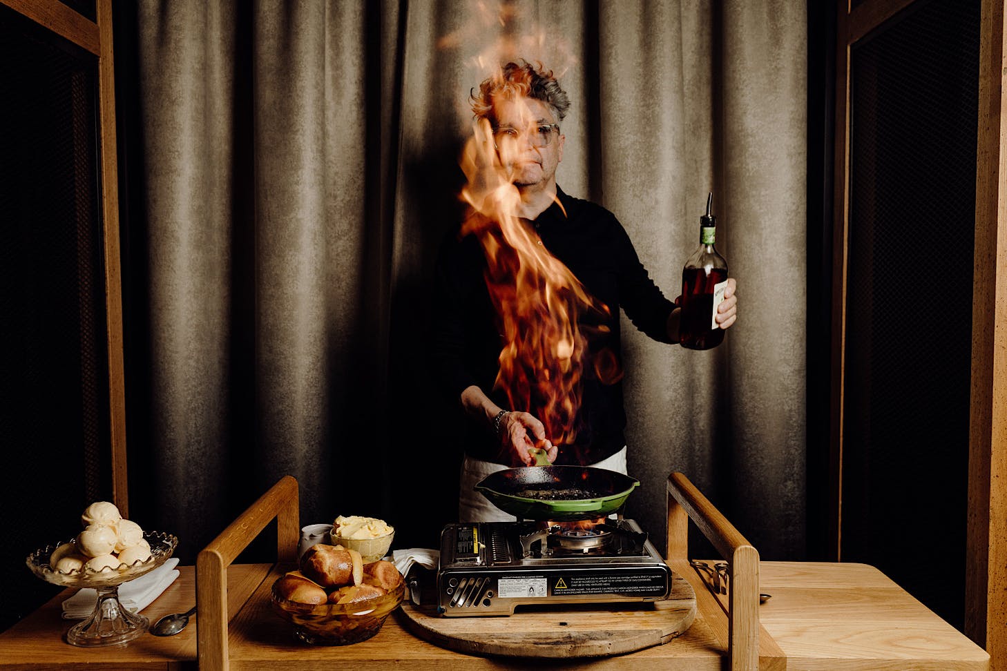 Flaming crepes suzette.